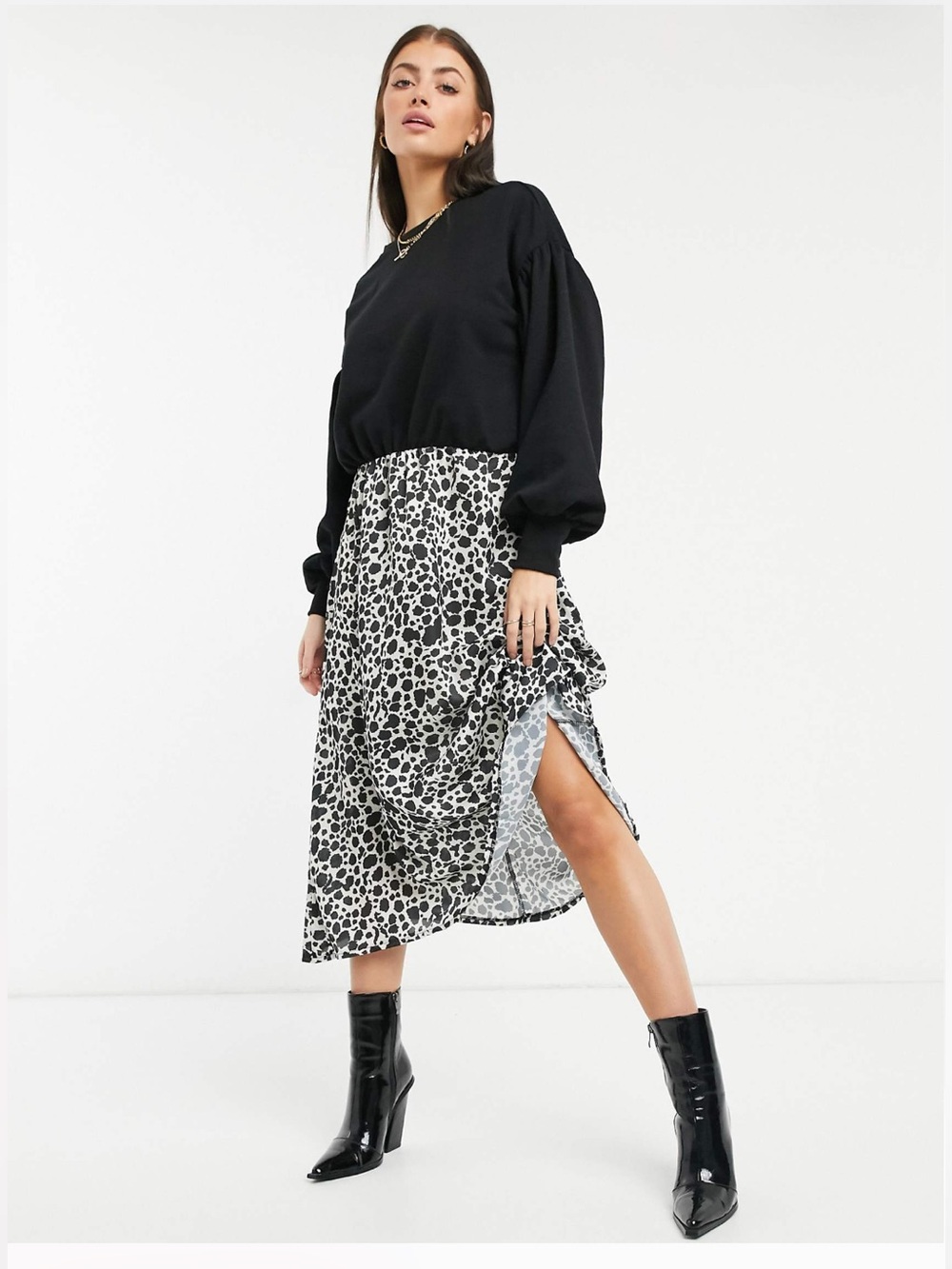 River Island Black & White Spot Print Midi Skirt